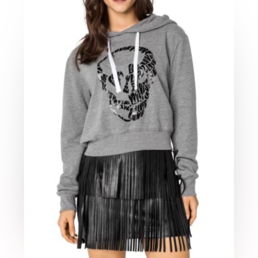 CHRLDR Love Skull Women’s Gray & Black Pullover Hoodie: Size Large Soft Grunge